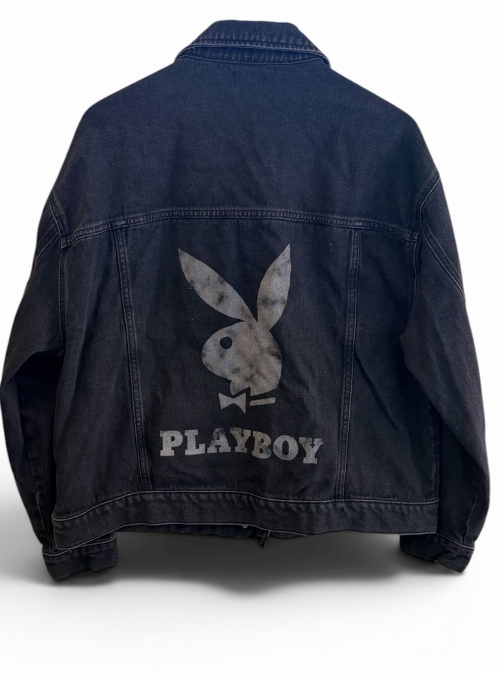 PLAYBOY Black Denim Jacket with Printed Back Logo Oversized size M/L